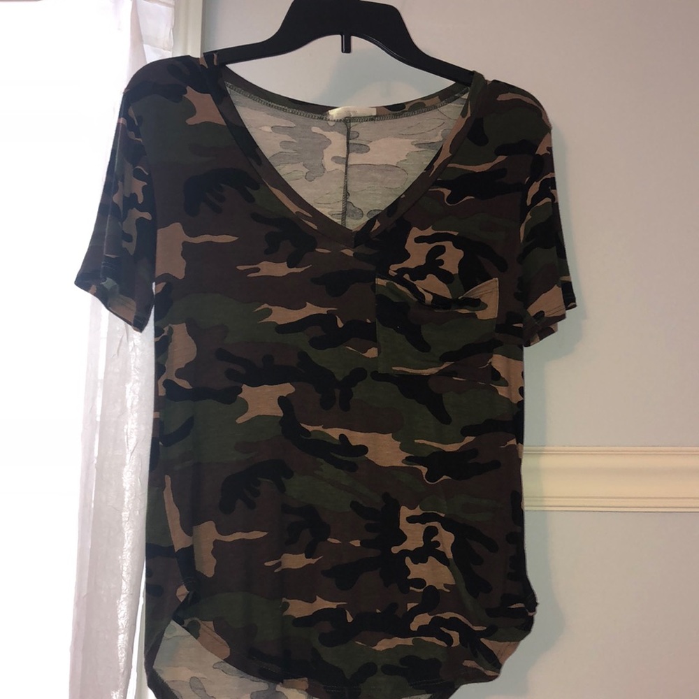 Camo V neck top